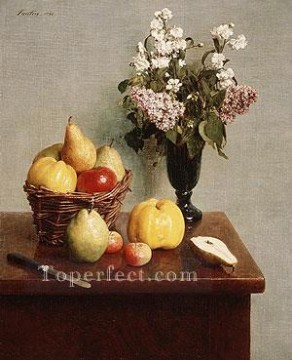 アンリ・ファンタン・ラトゥール Painting - 花と果物のある静物画 1866年 アンリ・ファンタン・ラトゥール